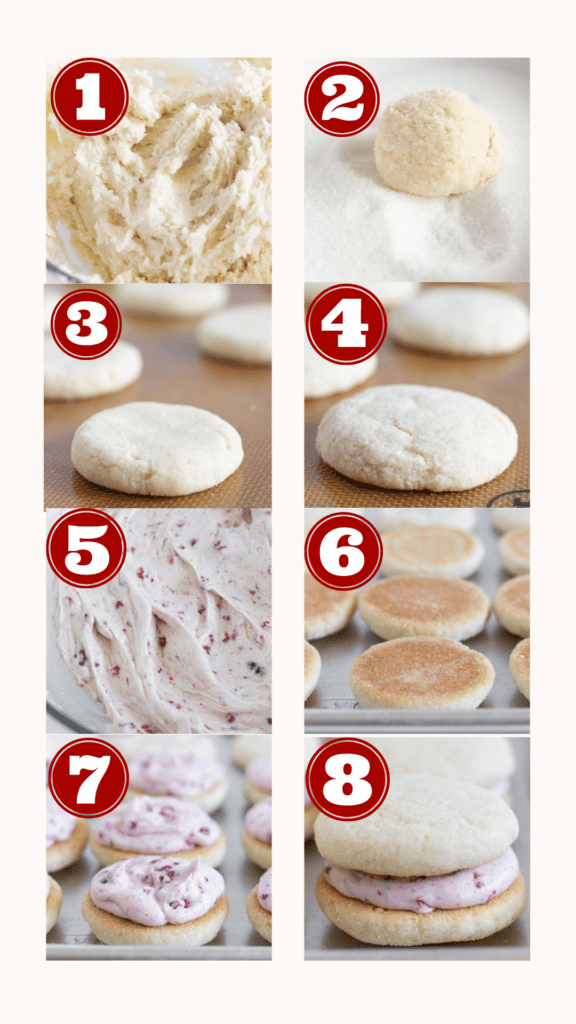 Steps for making Sugar Cookie Sandwiches with Raspberry Cream Cheese Frosting, by Top US cookie blog Practically Homemade