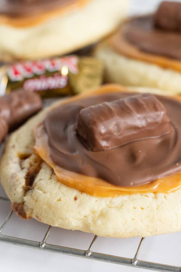 Easy Copycat Crumbl Twix Cookies With a Cake Mix - Practically Homemade