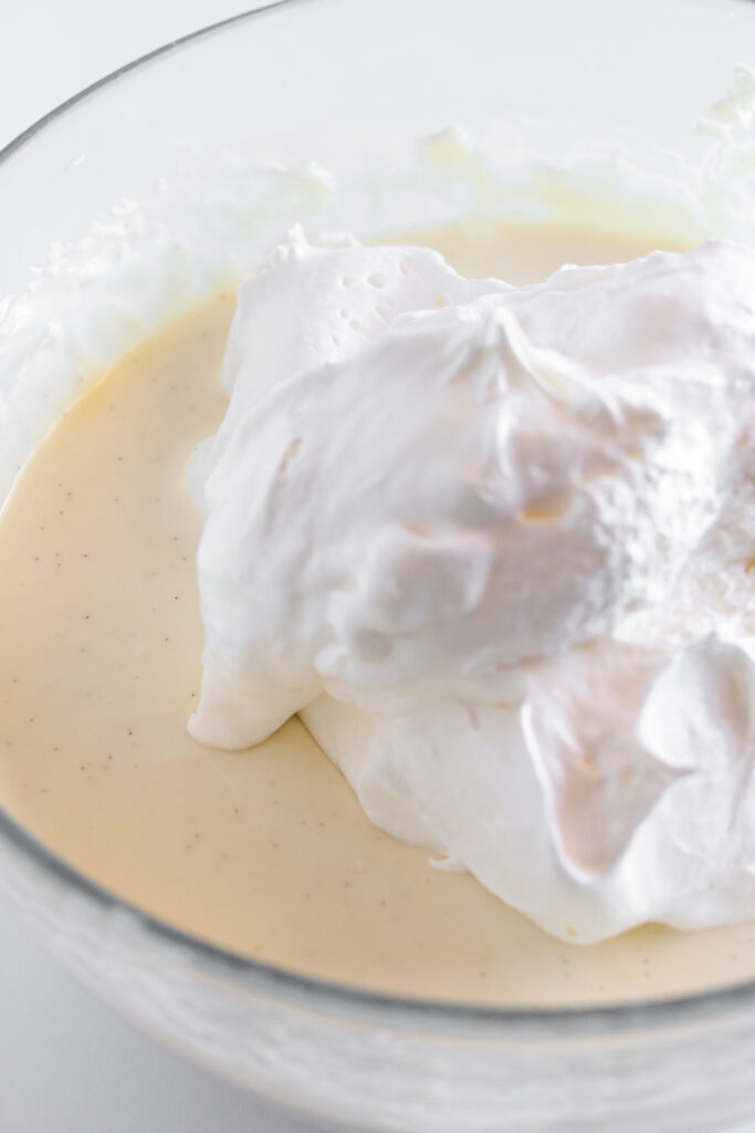 No bake cheesecake filling in a glass bowl.