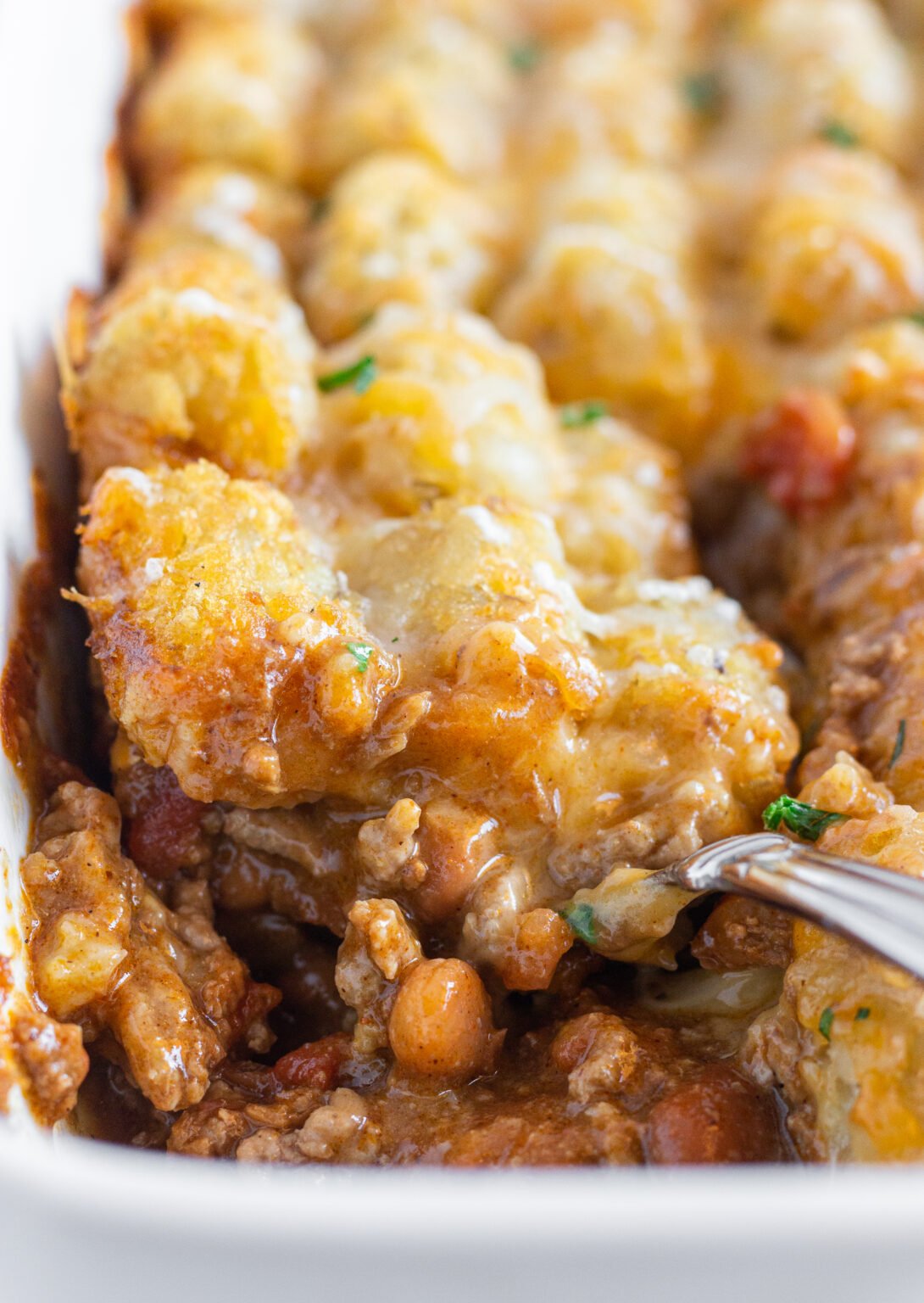 Easy Weeknight Chili Tater Tot Casserole - Practically Homemade