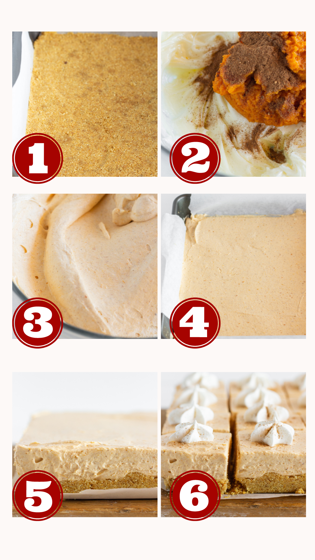 Steps for making No Bake Pumpkin Cheesecake Bars, by Top US dessert blog Practically Homemade