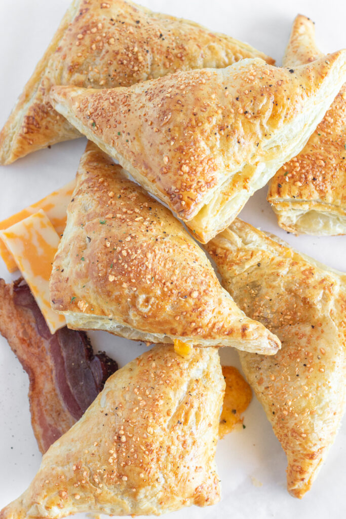Looking over 6 Bacon Turnovers with additional bacon and cheese.