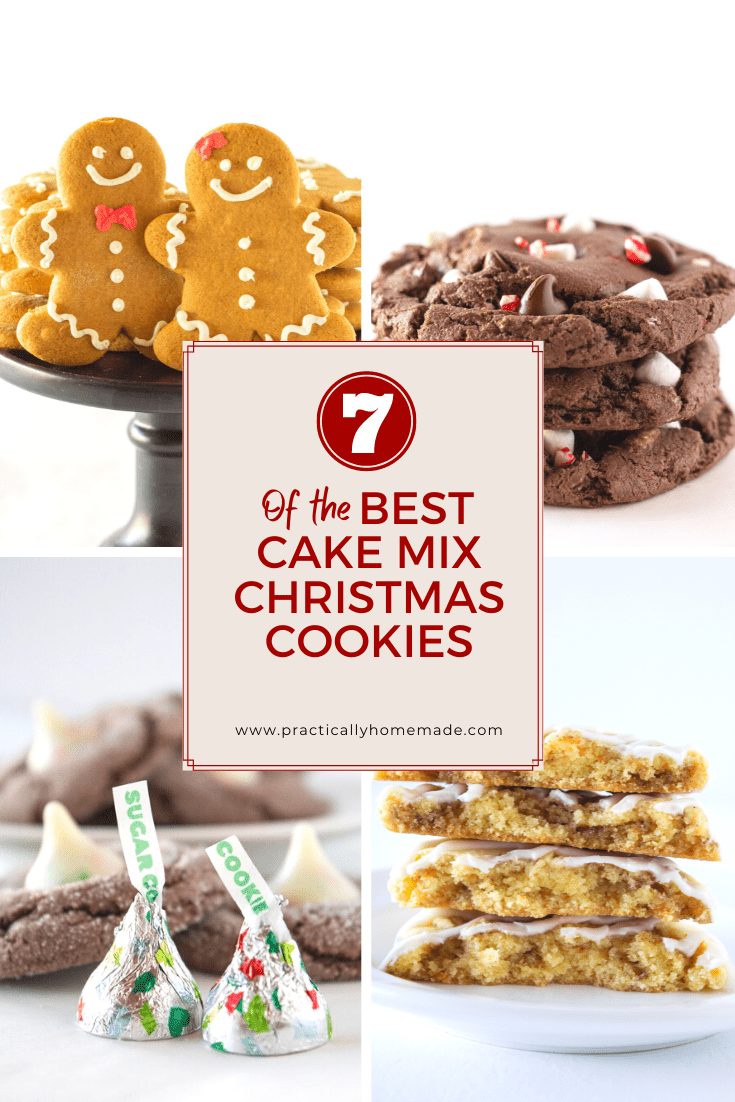 Photos of 4 different cake mix cookies that are referenced in this post.