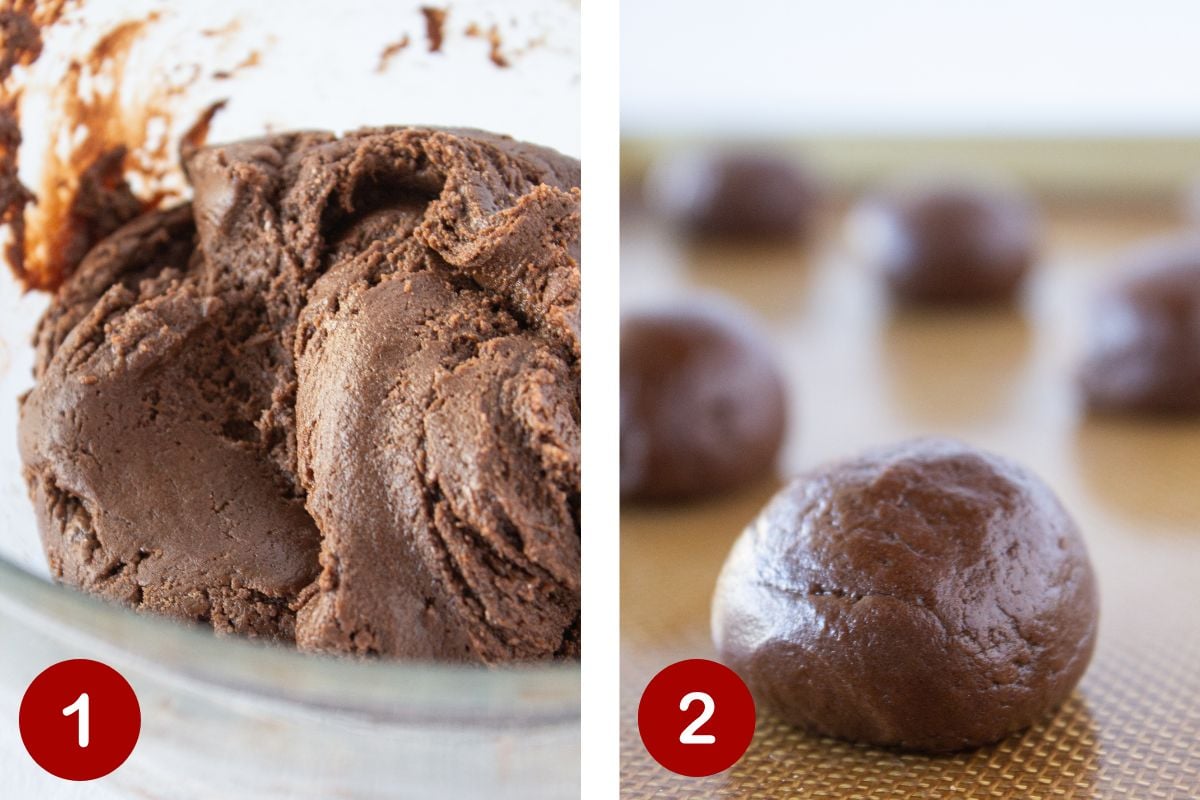 Photos 1 & 2 of making Buckeye Brownie Cookies.