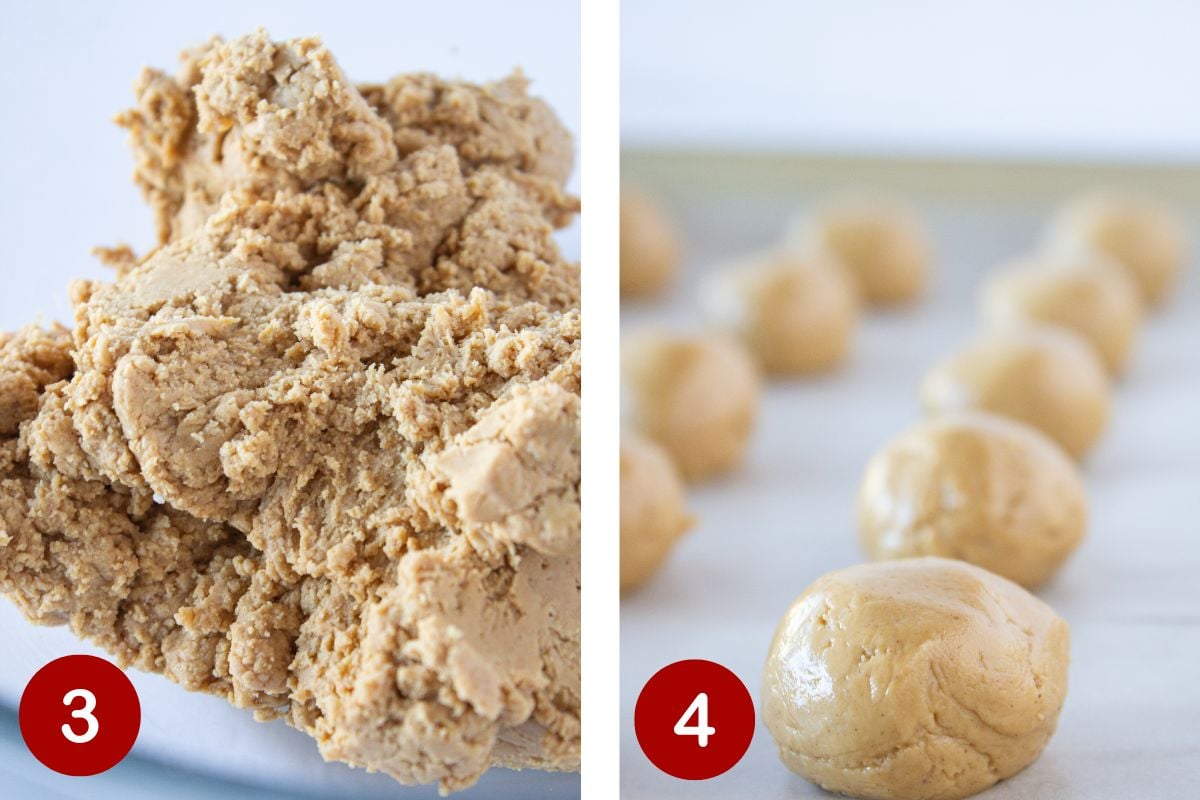 Photos of steps 3 & 4 of making Buckeye Brownie Cookies.