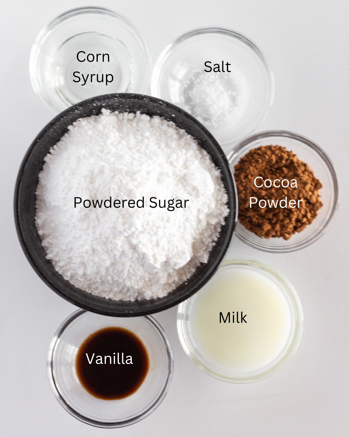 A photo of the ingredients needed to make the half moon frosting.