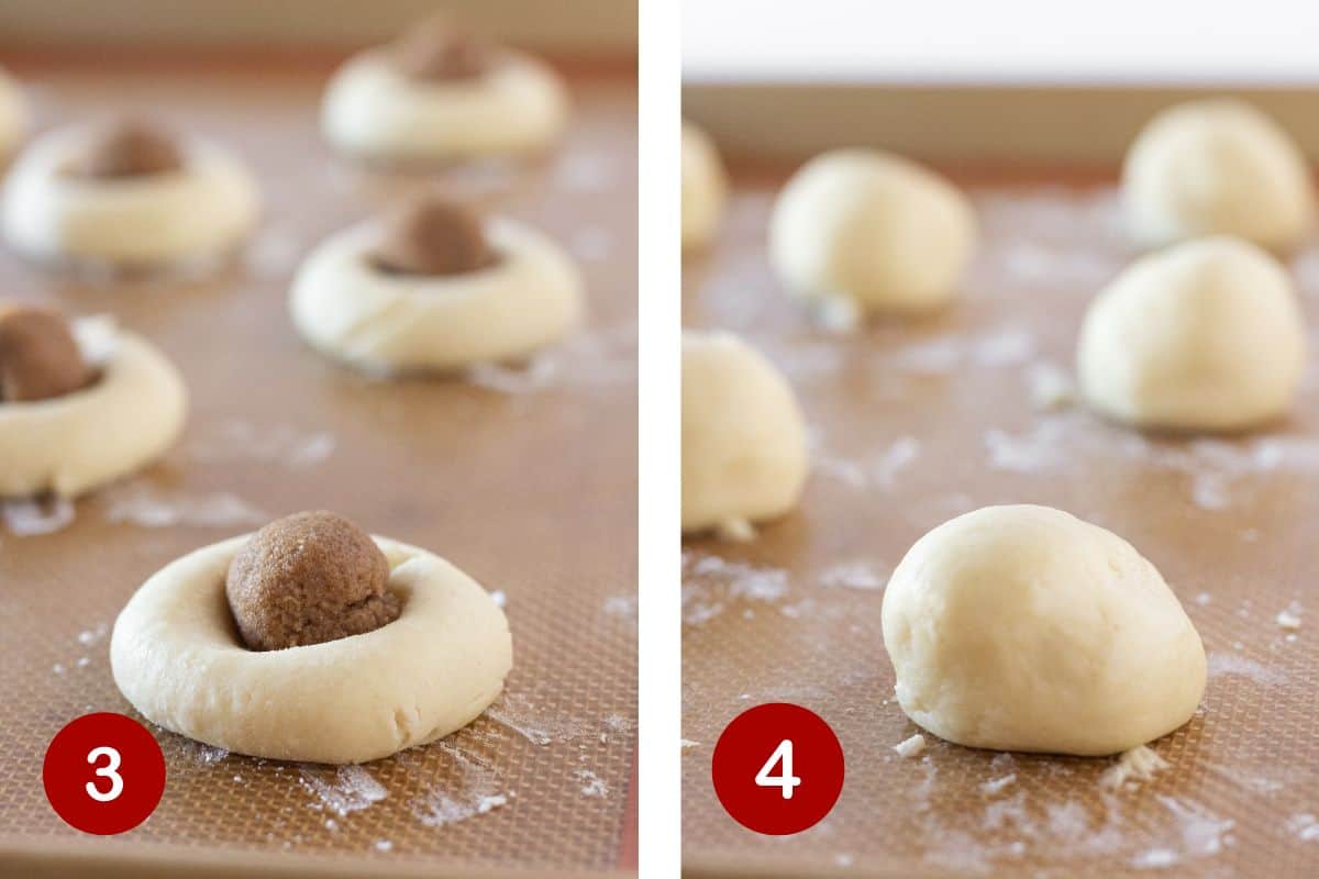 Photos of steps 3 & 4 of making Mardi Gras King Cake Cookies.