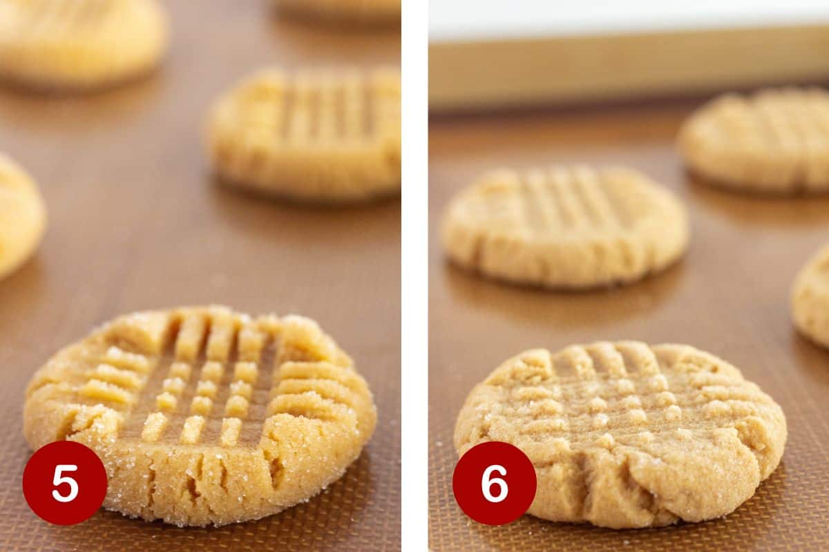 Photos of steps 5 & 6 of making peanut butter cookies with a cake mix.
