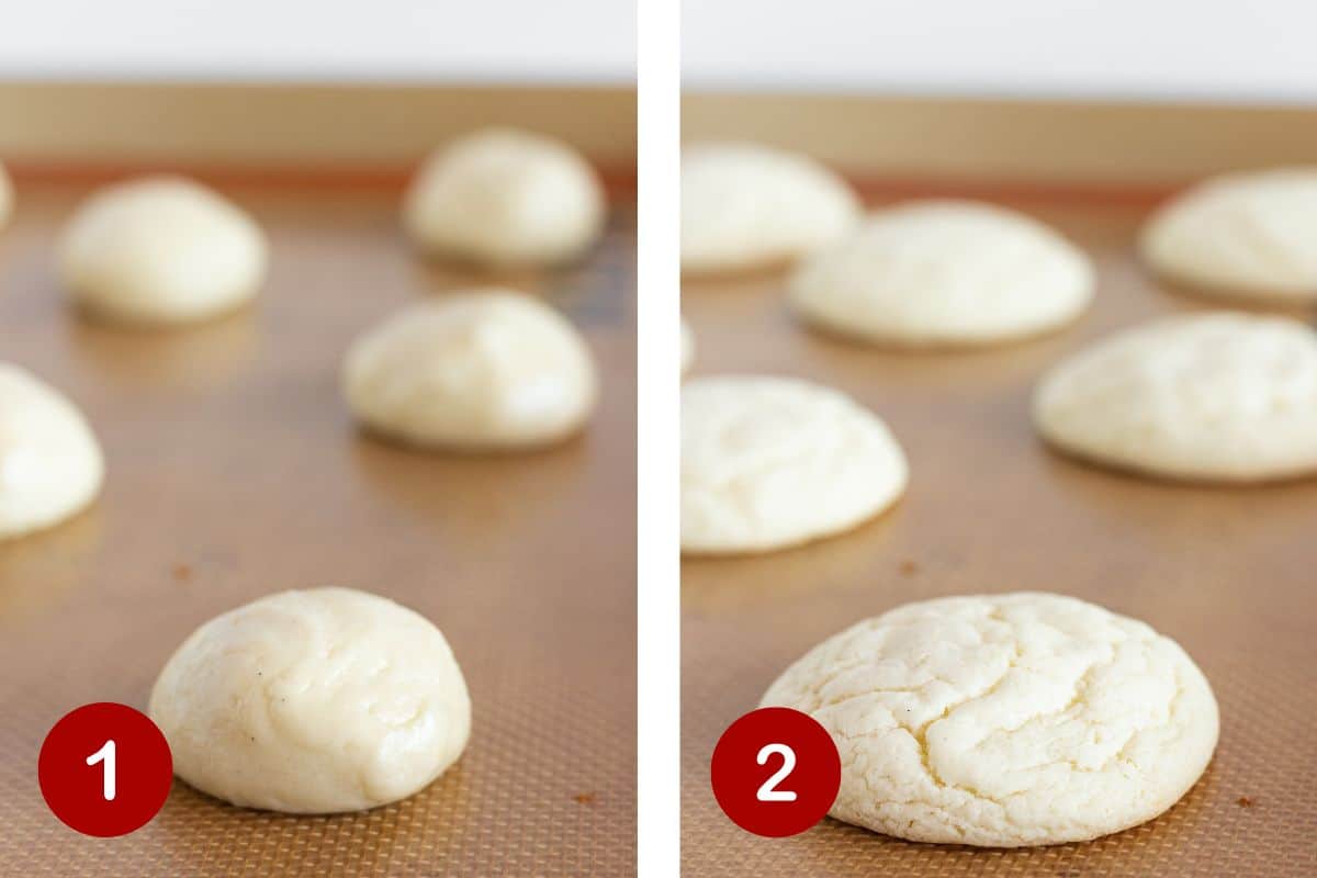 Photos of steps 1 & 2 of making strawberry jam cookies with a cake mix.