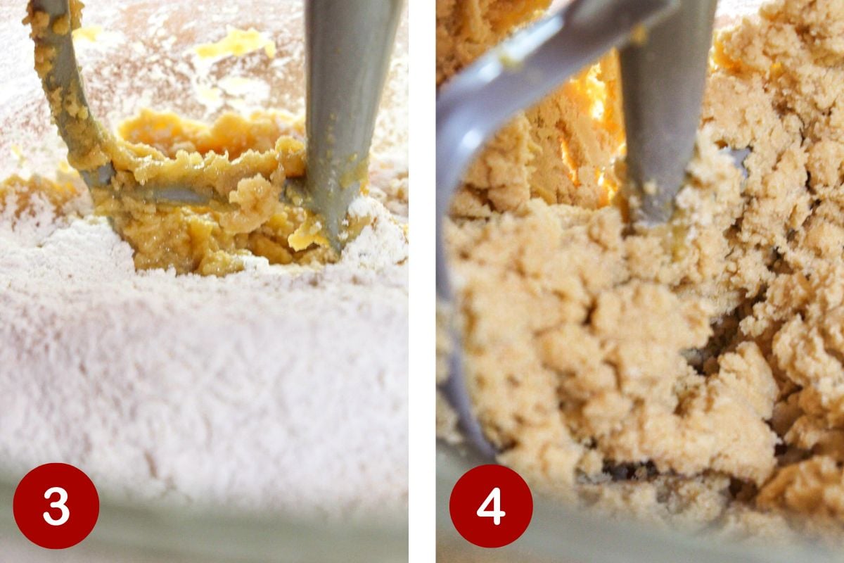 Photos of steps 3 and 4 for making a batch of Thick Chocolate Chip Cookies.