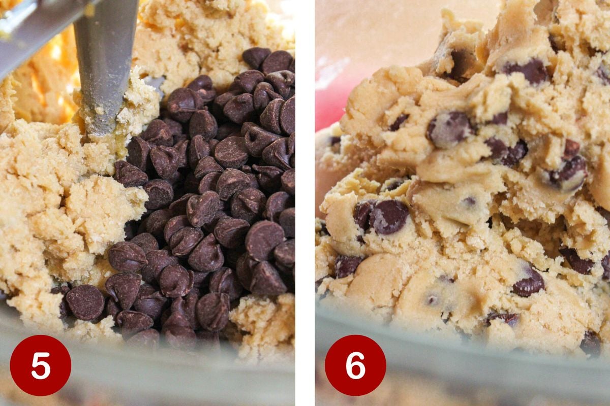 Photos of steps 5 & 6 of making Thick Chocolate Chip Cookies.