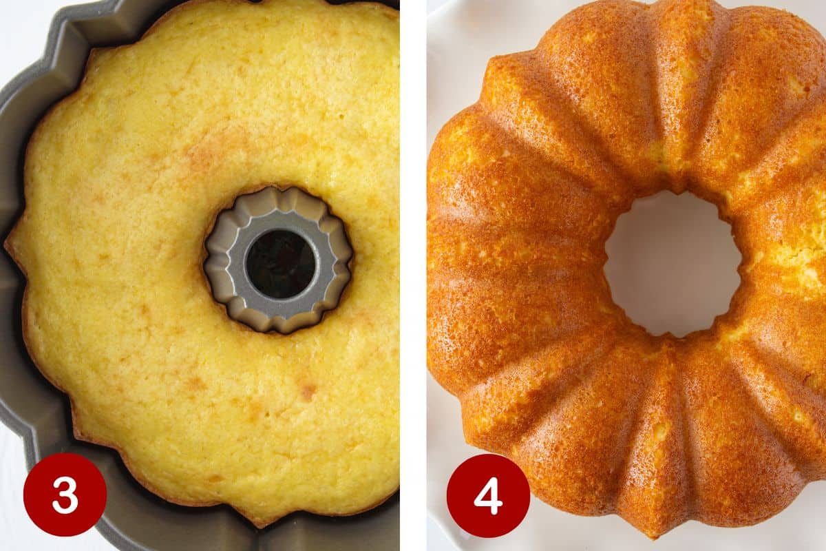 Photos of steps 3 and 4 of baking a lemon cake.
