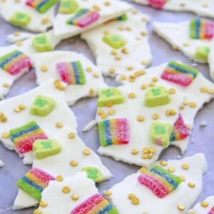 Broken leprechaun bark on a sheet tray.