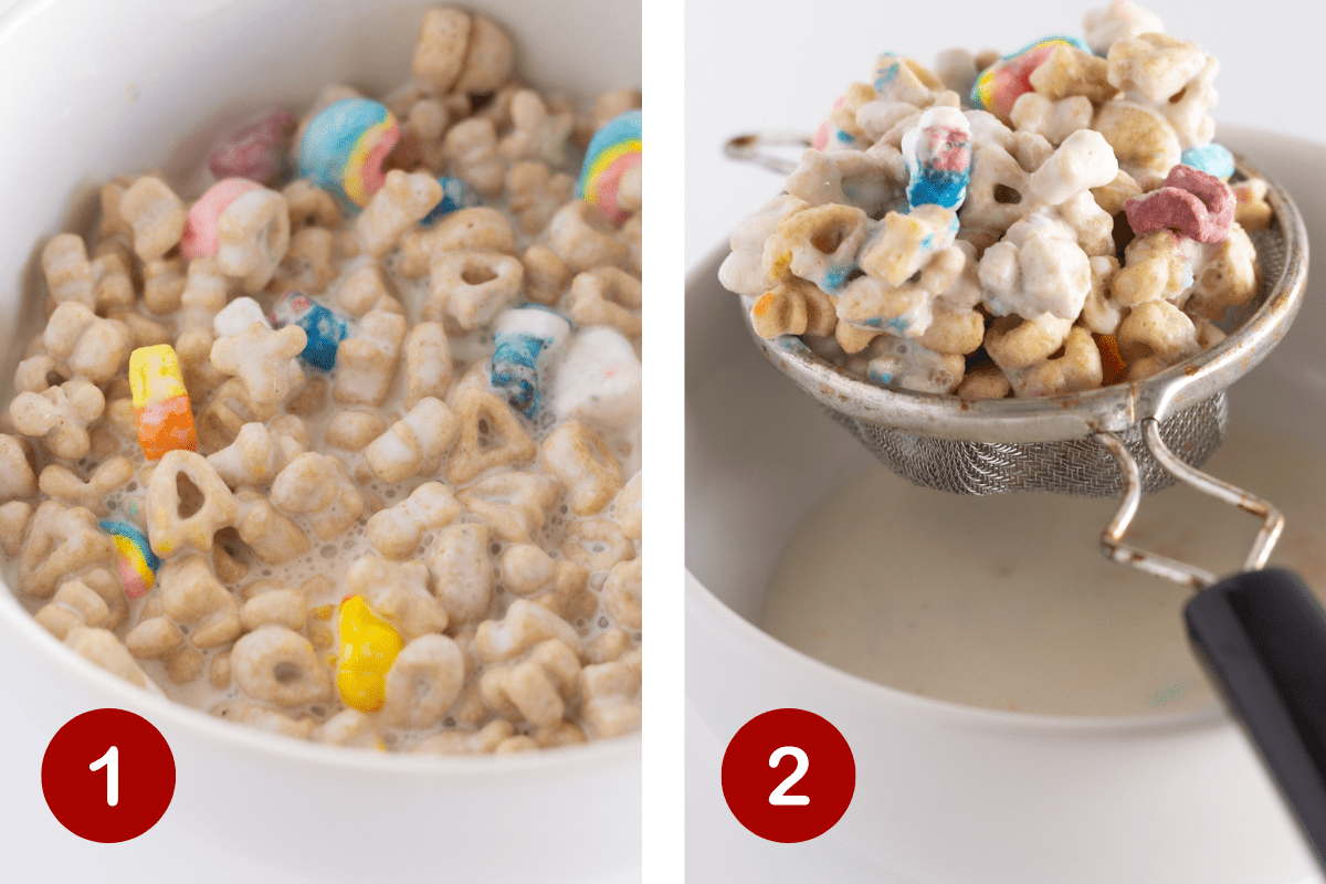 Steps 1 and 2 of making cereal milk frosting