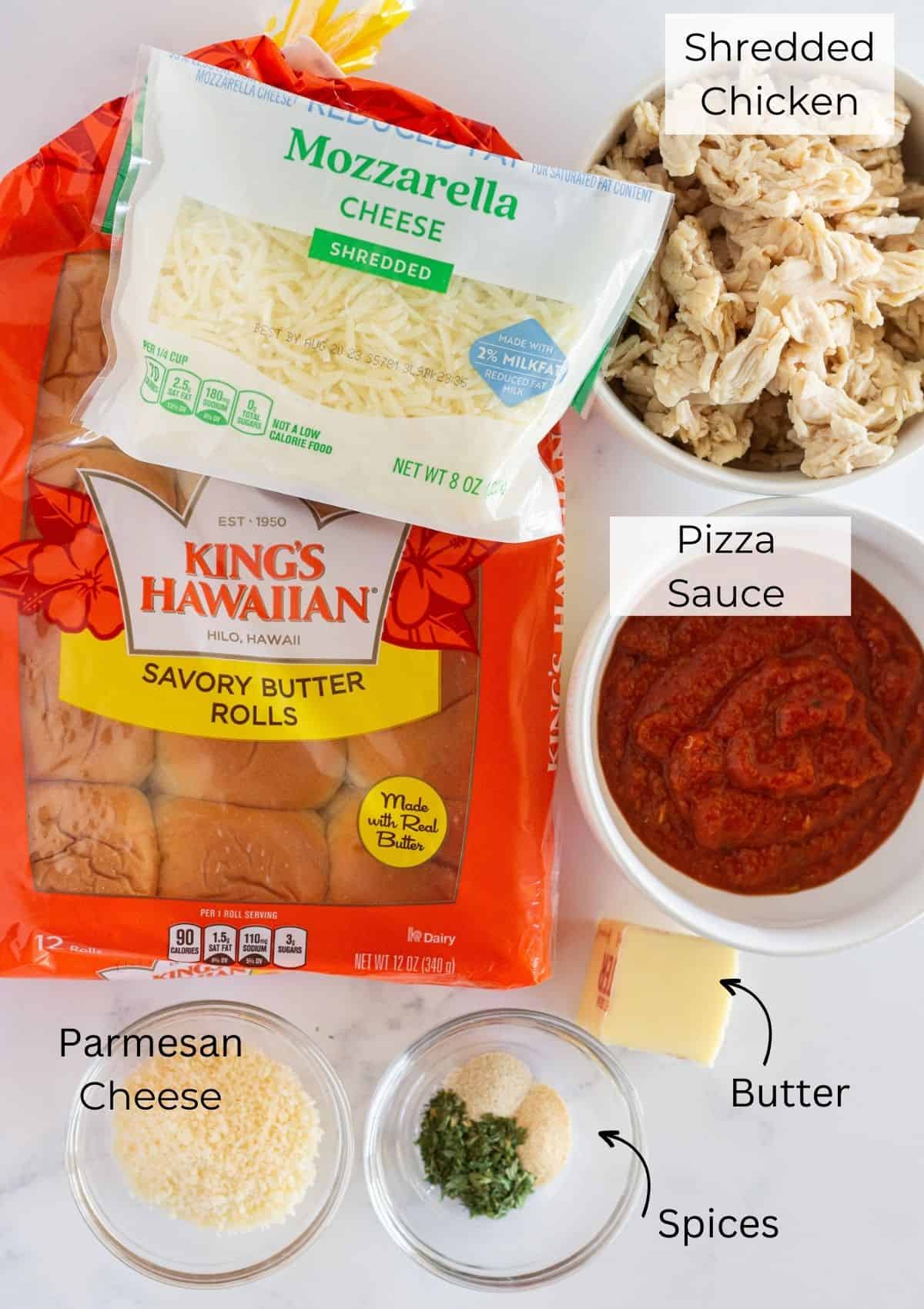 Ingredients needed to make Chicken Parmesan Sliders.