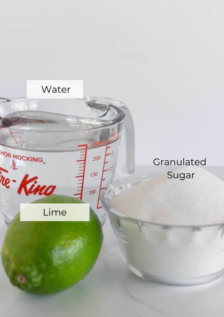 The ingredients needed to make lime simple syrup.