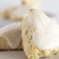 Serving Bisquick scones with vanilla glaze.