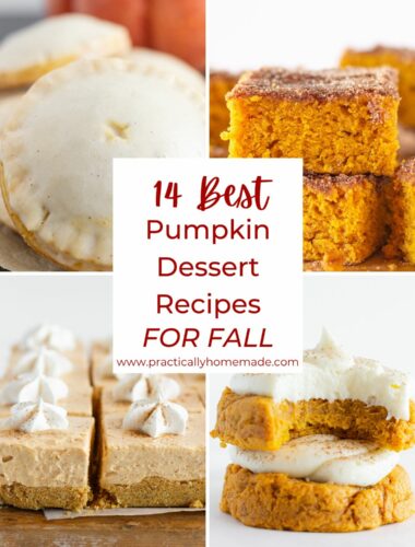 Collage of 4 of the 14 pumpkin desserts for fall.