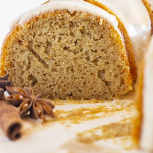 Looking at the middle of a spice bundt cake.