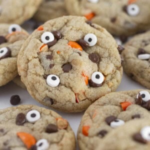 A tray of Halloween Chocolate Chip Cookies.