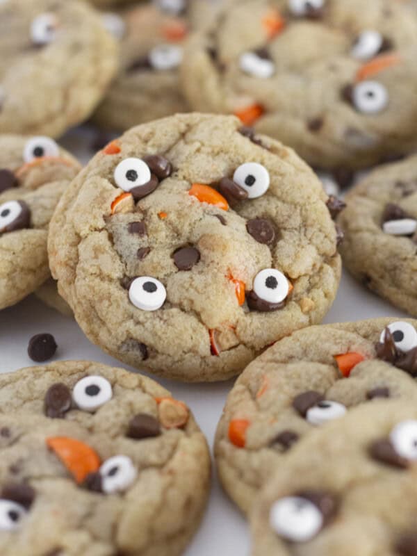A tray of Halloween Chocolate Chip Cookies.