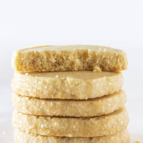 5 brown sugar shortbread cookies stacked on each other.