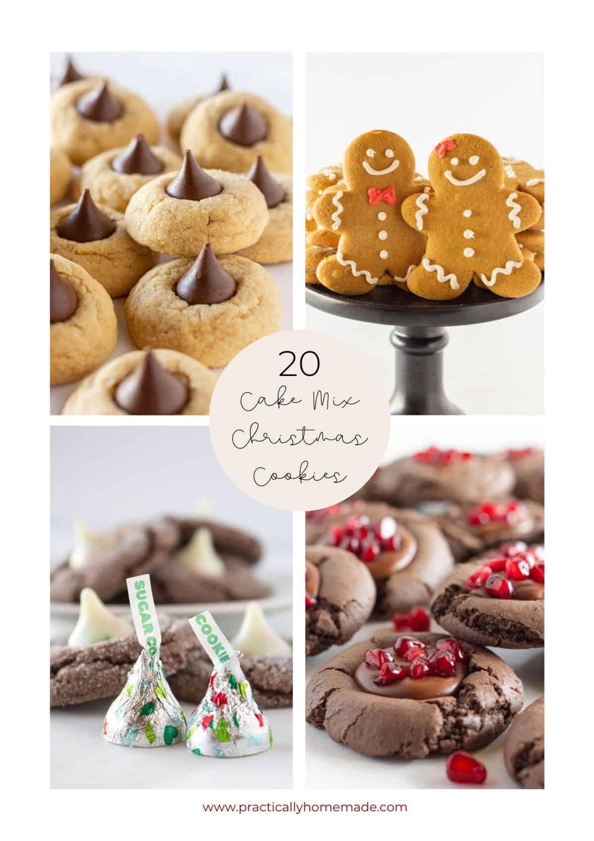 A collage of cake mix Christmas Cookies.