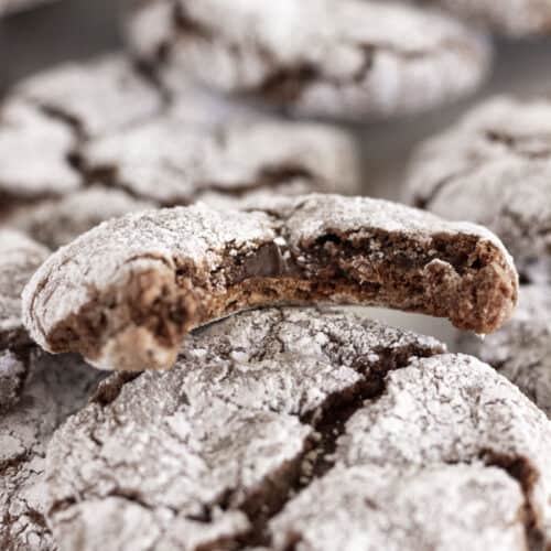 A tray of chocolate crinkle cookies.