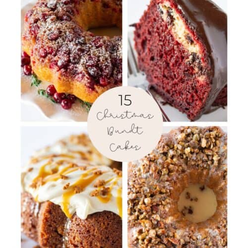 A collage of 4 Christmas bundt cakes.