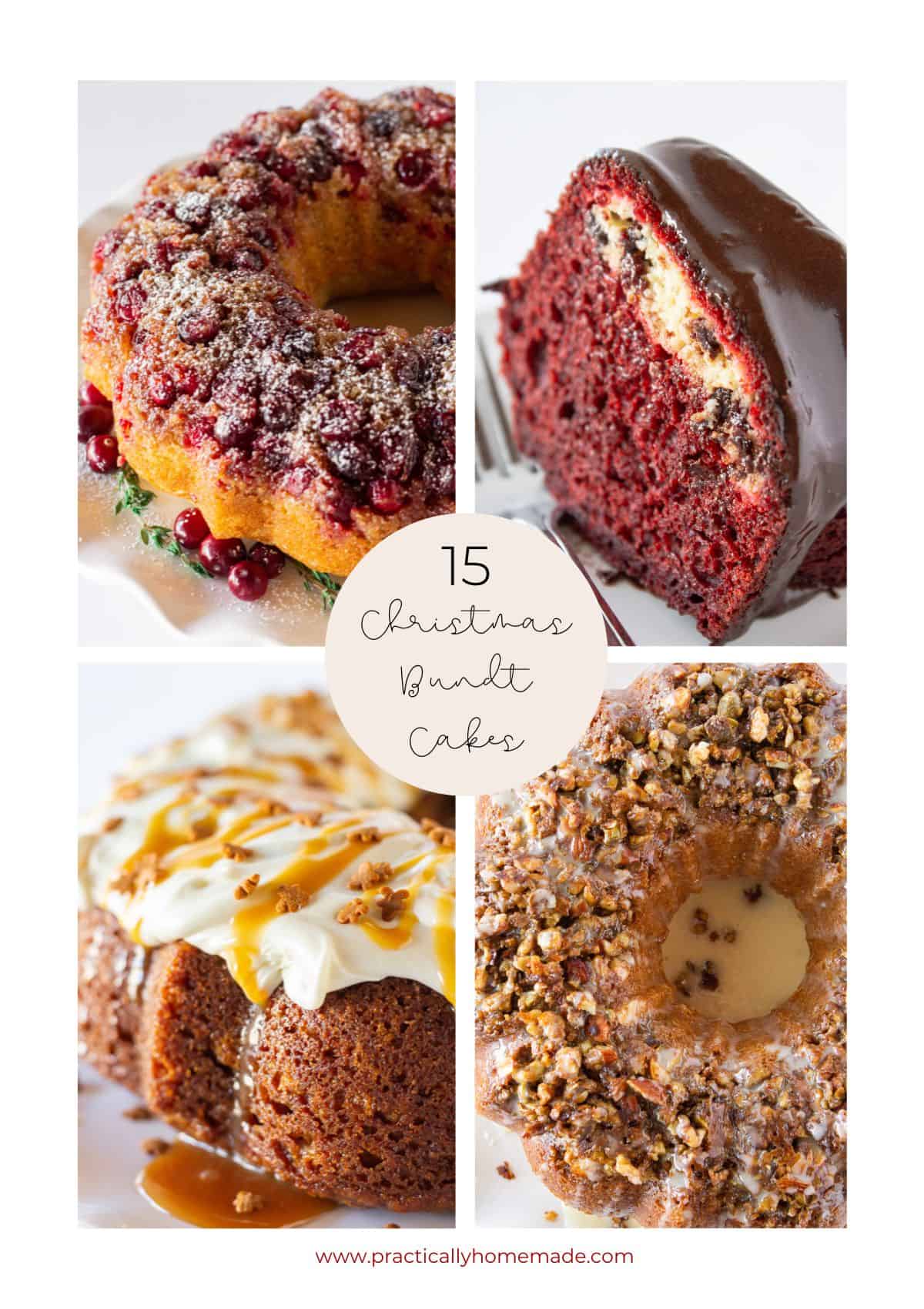 A collage of 4 of the Christmas Bundt Cake recipes.