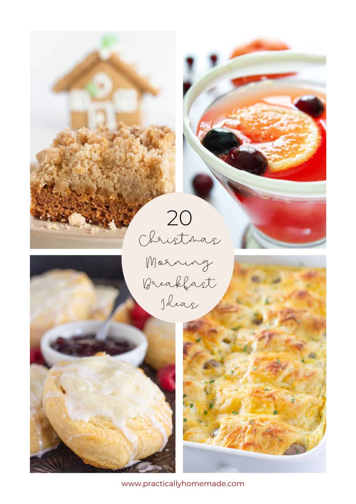 A collage of 4 Christmas morning breakfast ideas.