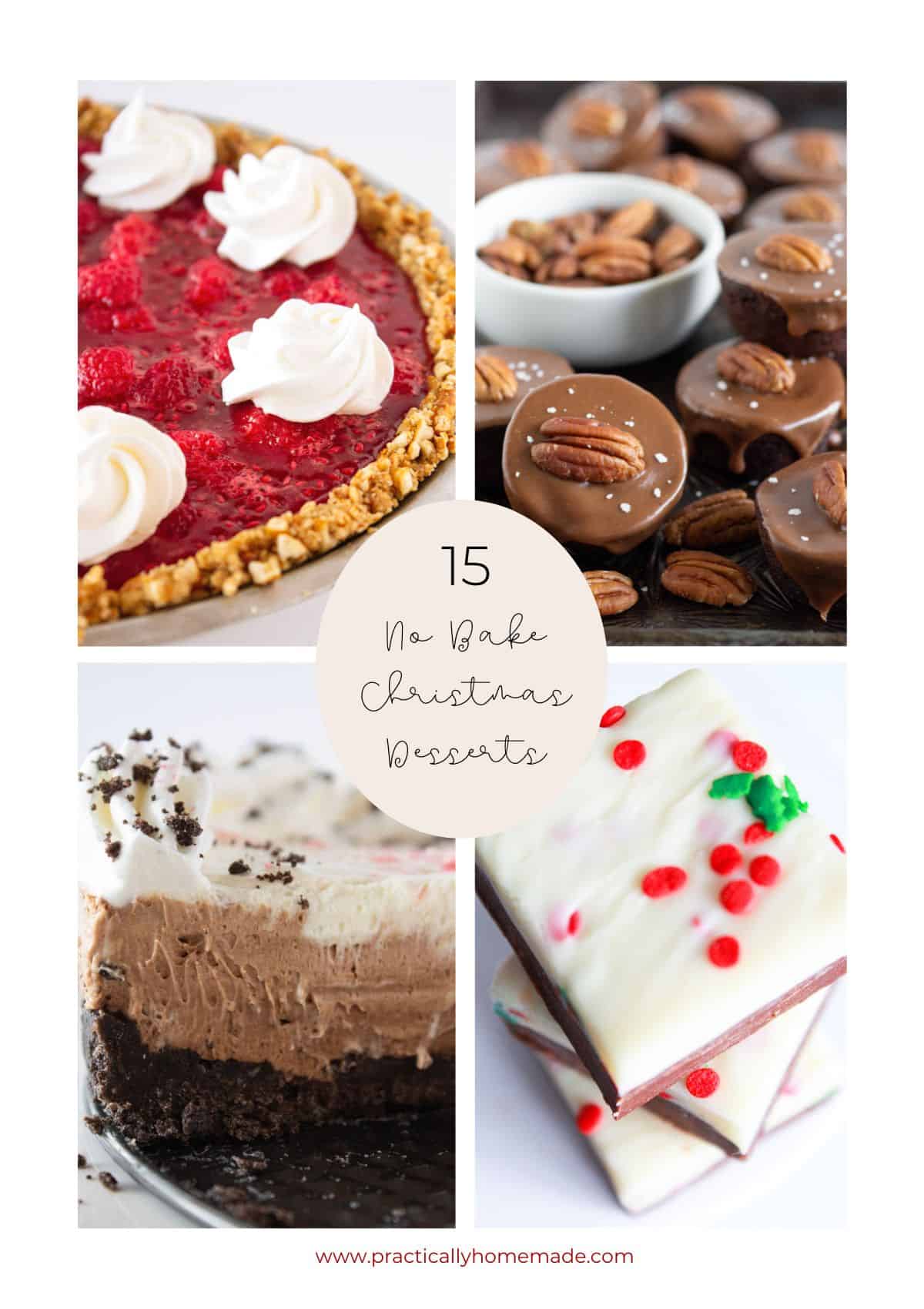 A collage of no bake Christmas dessert ideas.