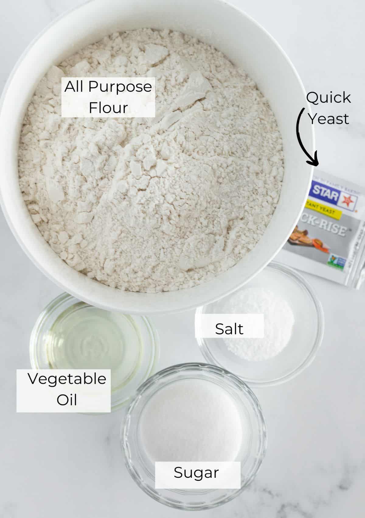Ingredients needed to make One Hour Bread.