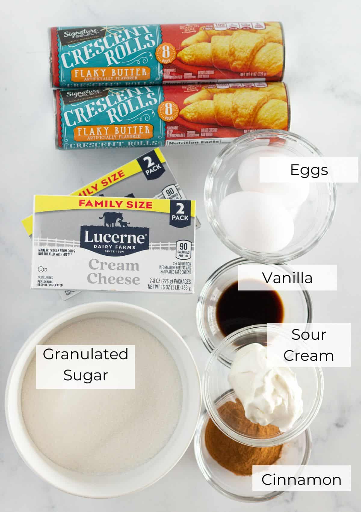 The ingredients needed to make Churro Cheesecake bars.
