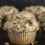 Serving Oreo Muffins on a dark platter.
