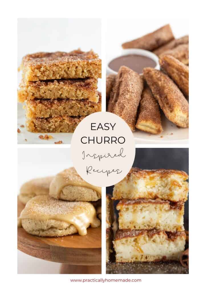 A collage of 4 churro inspired recipes.