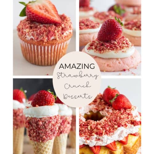 A collage of strawberry crunch desserts.