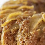 An up close photo of the apple upside down cake.
