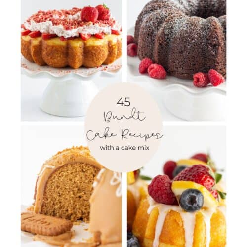 Collage of 4 photos shown in this bundt cake post.