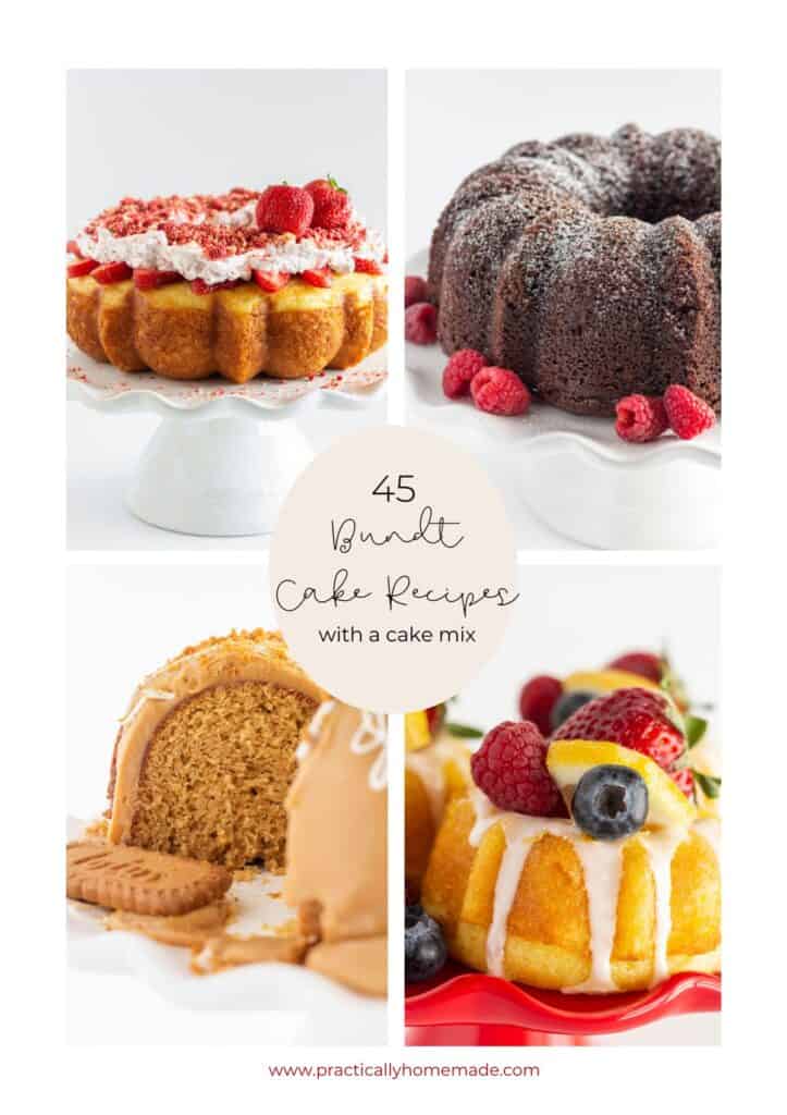 Collage of 4 photos shown in this bundt cake post.
