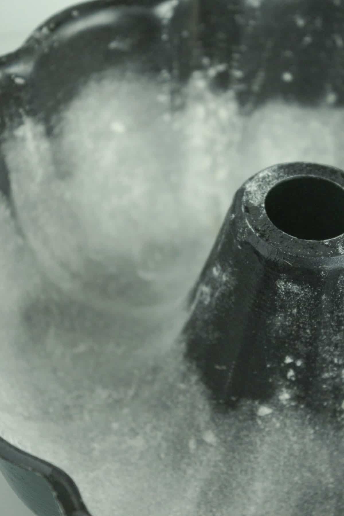 A bundt pan sprayed with nonstick spray and dusted with flour.