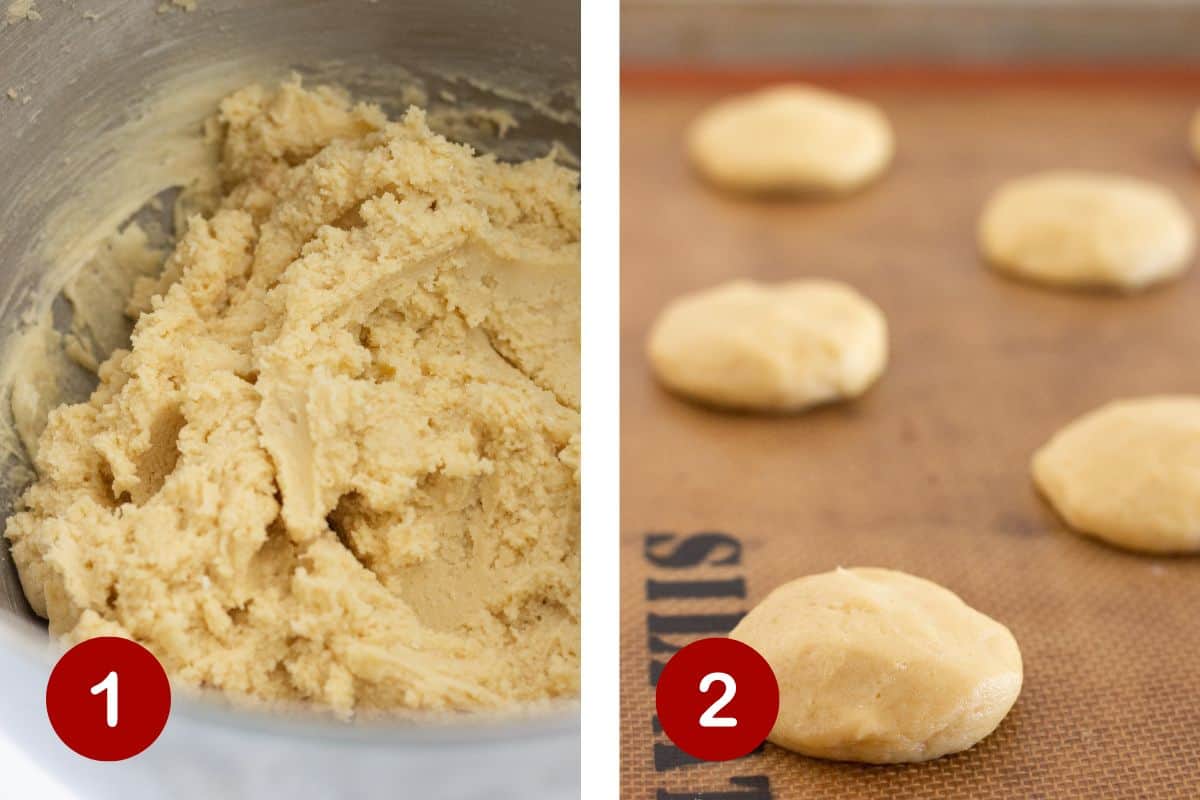Making the sugar cookie dough and forming the dough into round discs for baking.