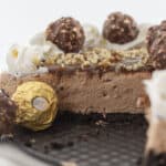 The inside of a Ferrero Rocher cheesecake.