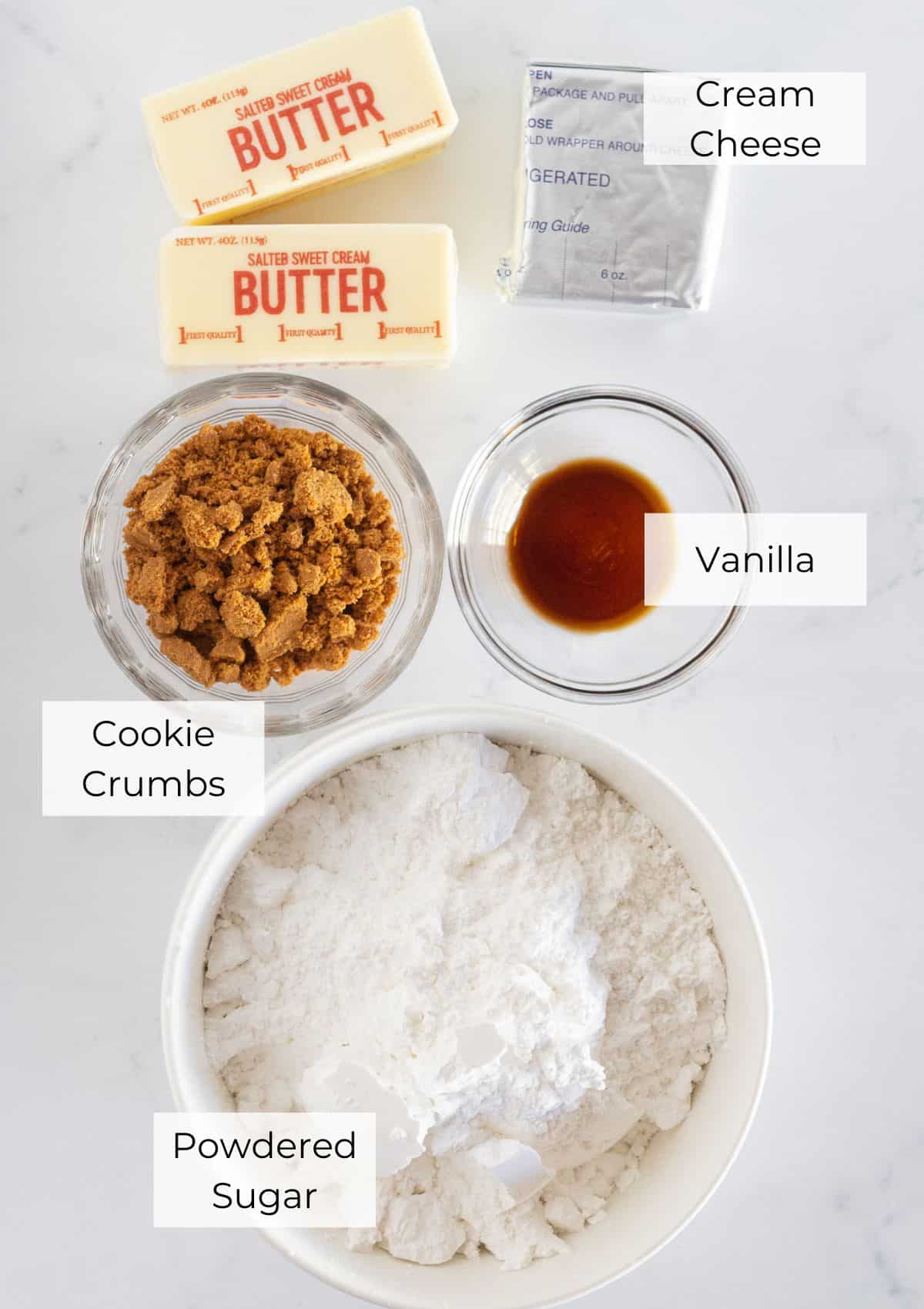 The ingredients needed to make Biscoff buttercream.