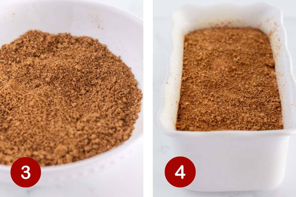 Making the cinnamon swirl mixture and layering the ingredients in a loaf pan.