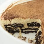 Looking at the layers of the Oreo Tiramisu after a serving has been removed.