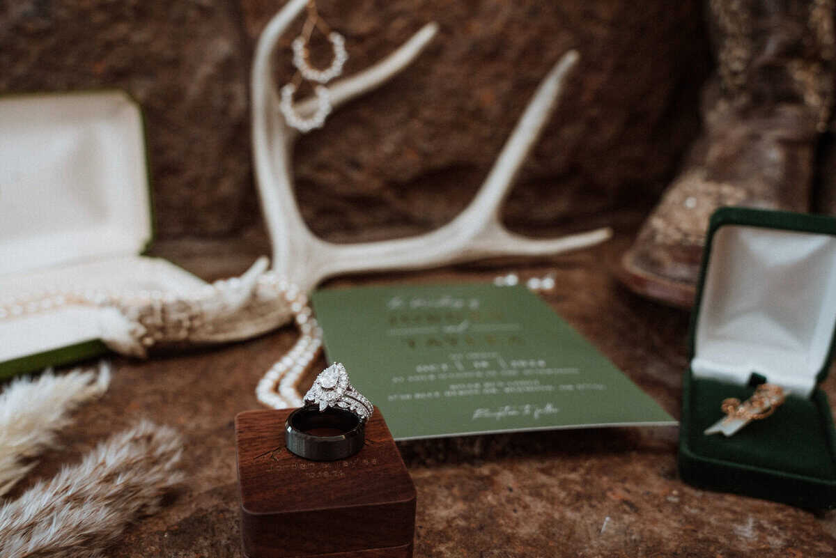 Detail shot of wedding accessories.