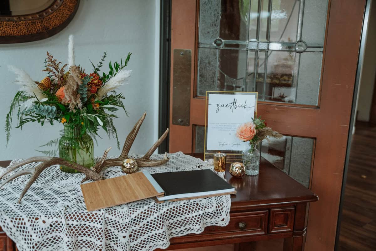 A photo of the guest book table.