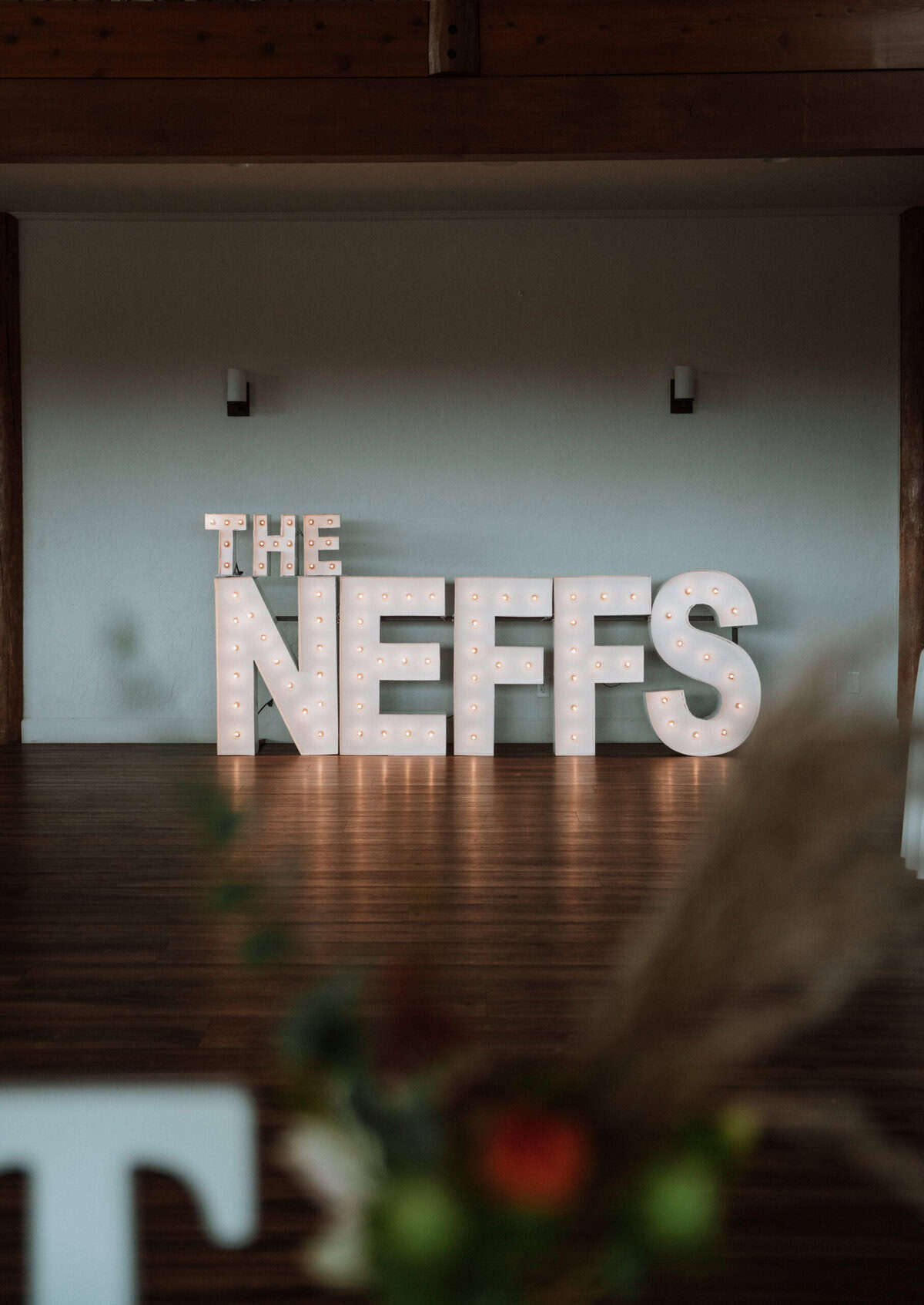 Marquee letters on the dance floor.