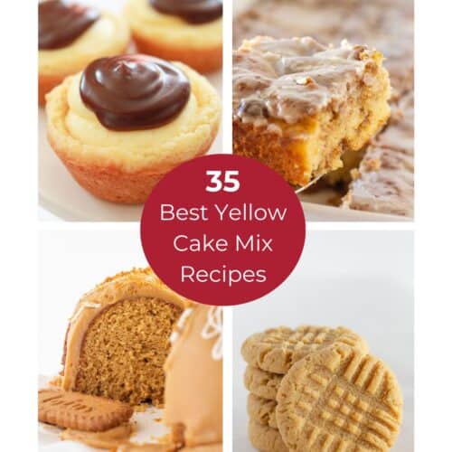 Collage of 4 yellow cake mix recipes.